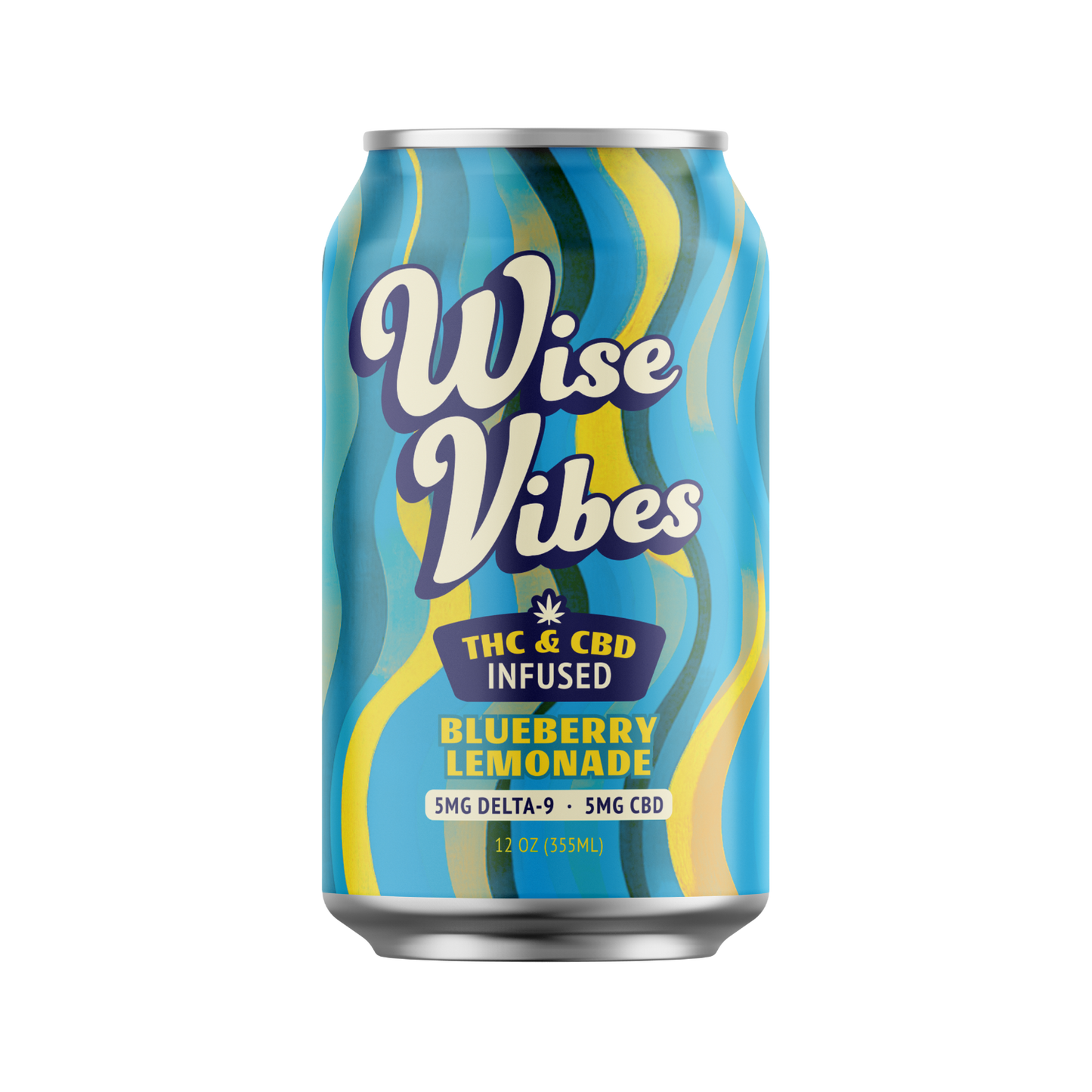 Wise Vibes 5mg THC + 5mg CBD Infused Sparkling Blueberry Lemonade (Single Can)