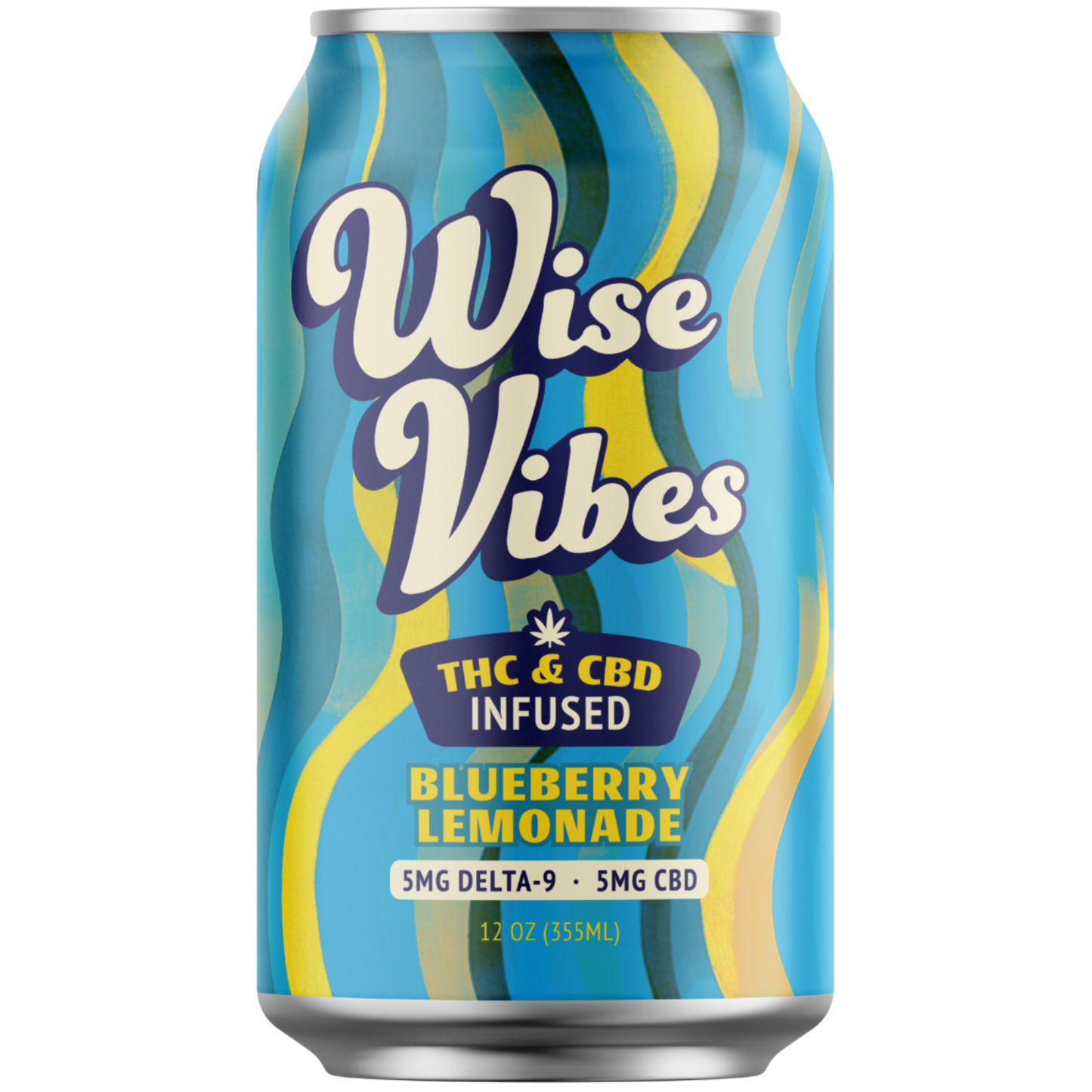 Wise Vibes 5mg THC + 5mg CBD Infused Sparkling Blueberry Lemonade (Single Can)