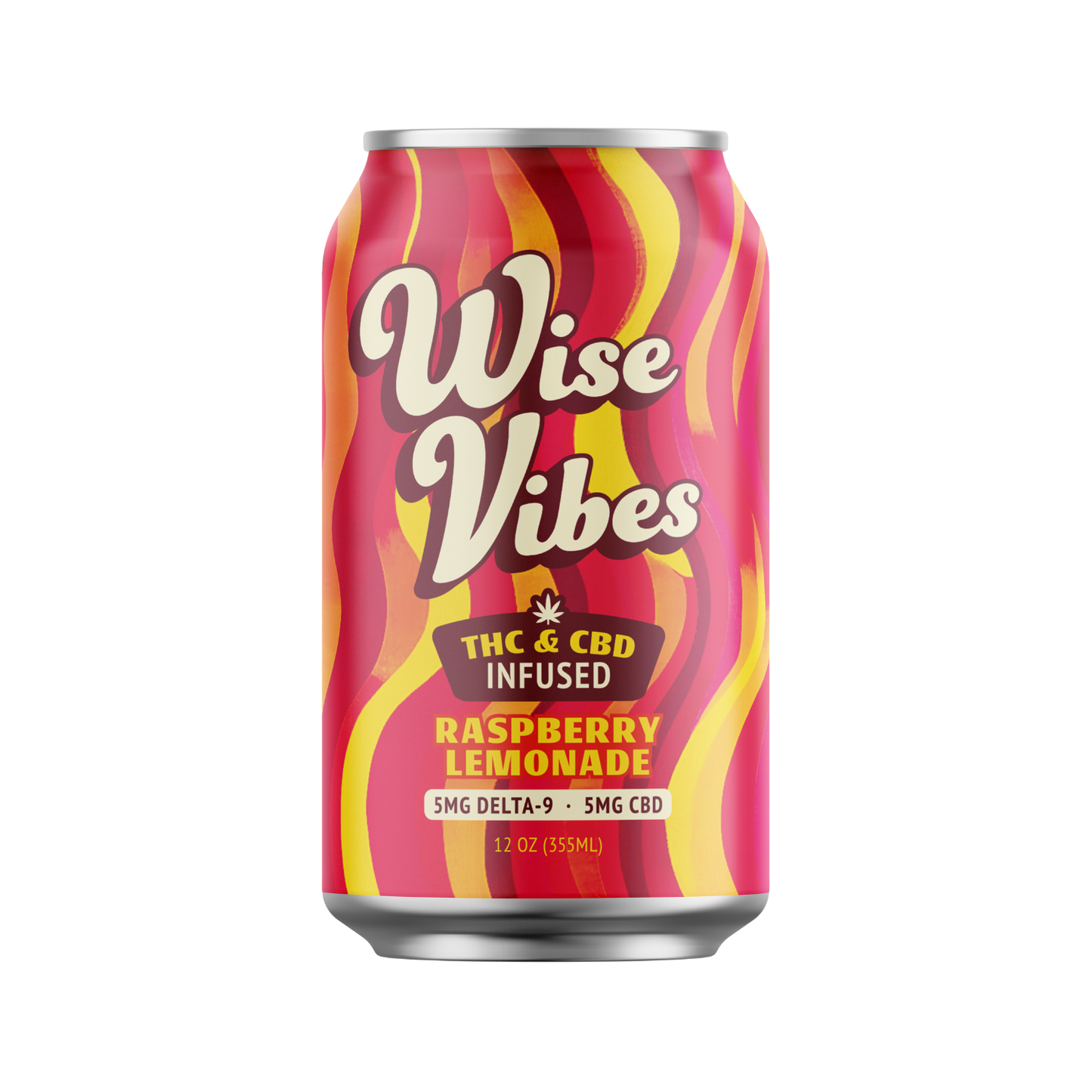 Wise Vibes 5mg THC + 5mg CBD Infused Sparkling Raspberry Lemonade (Single Can)