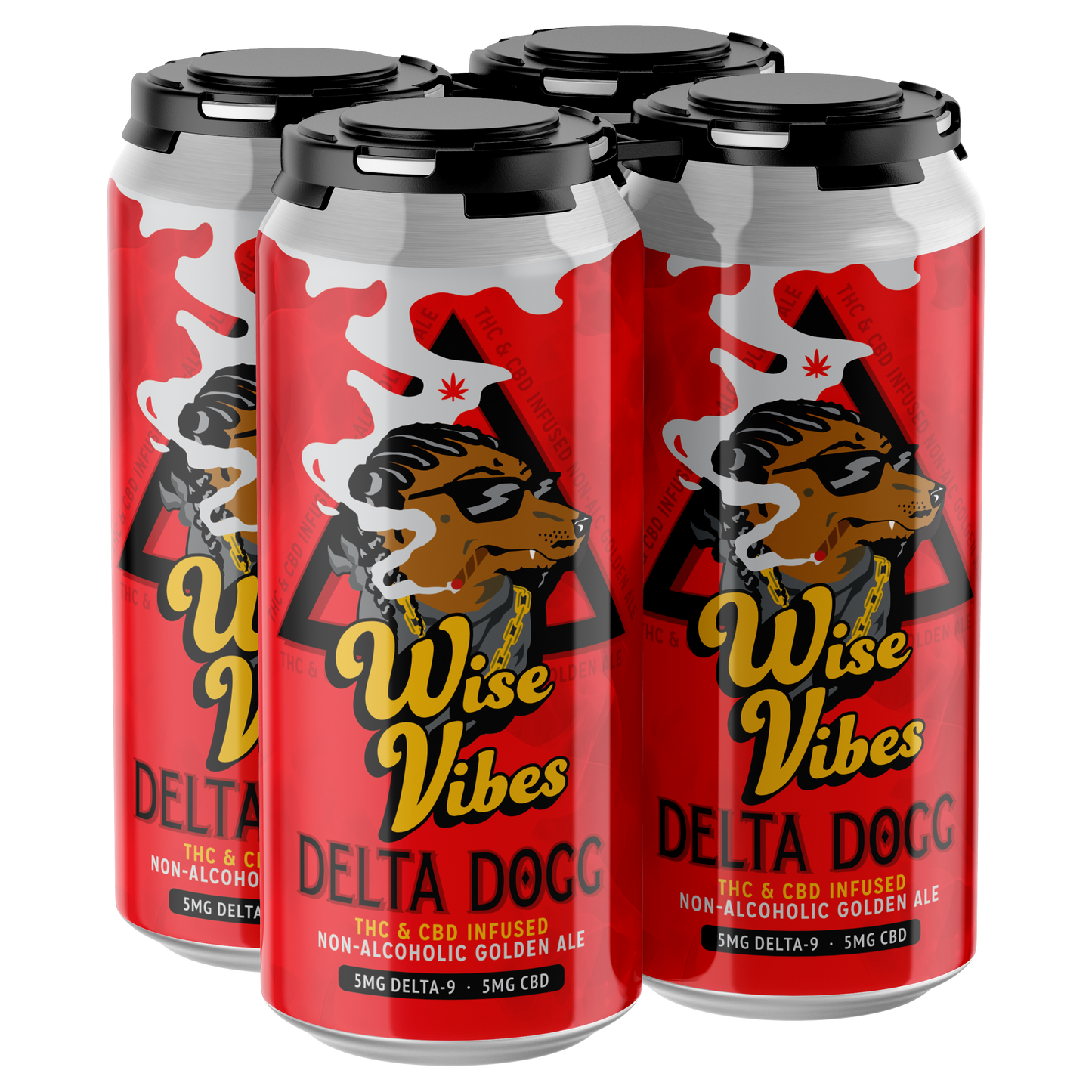 Wise Vibes Delta Dogg 5mg THC + 5mg CBD Infused Non-Alcoholic Golden Ale (4-pack)