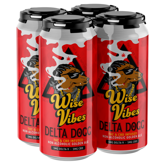 Wise Vibes Delta Dogg 5mg THC + 5mg CBD Infused Non-Alcoholic Golden Ale (4-pack)