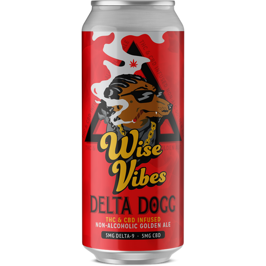 Wise Vibes Delta Dogg 5mg THC + 5mg CBD Infused Non-Alcoholic Golden Ale (Single Can)