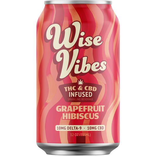 Wise Vibes 10mg THC + 10mg CBD Infused Grapefruit Hibiscus Sparkling Beverage (Single Can)