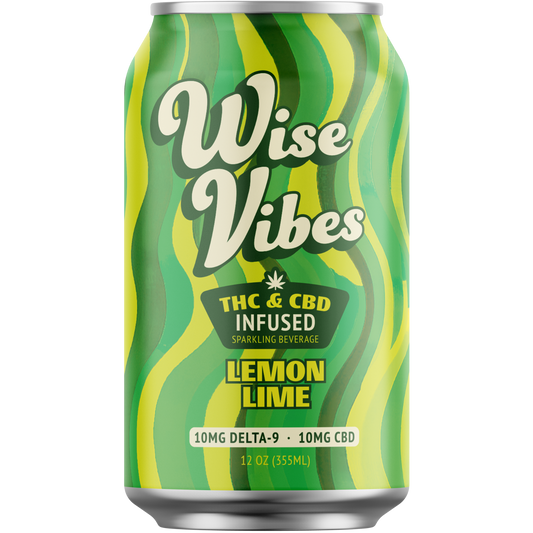 Wise Vibes 10mg THC + 10mg CBD Infused Lemon Lime Sparkling Beverage (Single Can)
