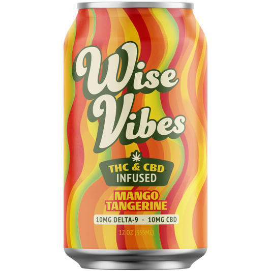 Wise Vibes 10mg THC + 10mg CBD Infused Sparkling Mango Tangerine (Single Can)