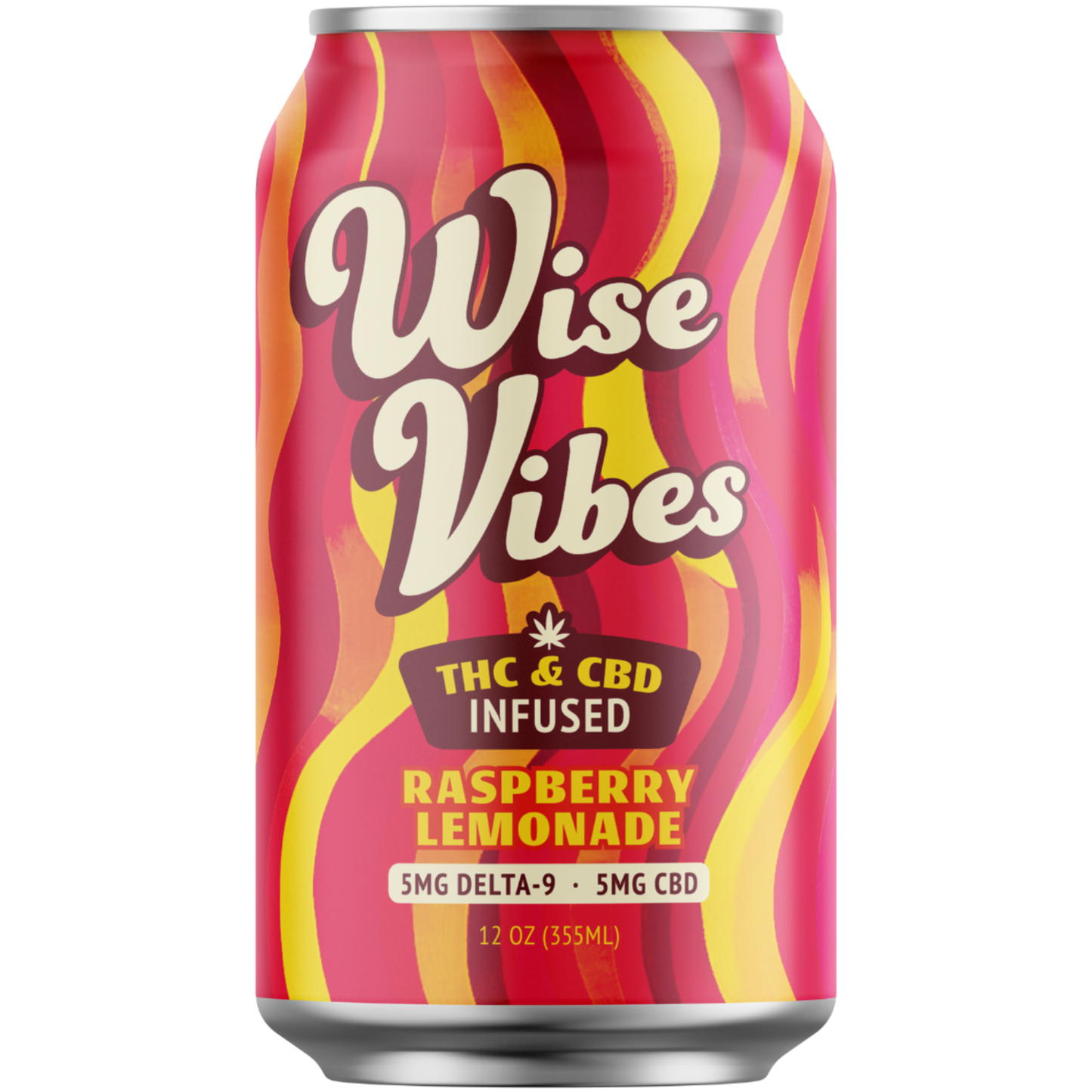 Wise Vibes 5mg THC + 5mg CBD Infused Sparkling Raspberry Lemonade (Single Can)