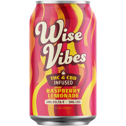 Wise Vibes 5mg THC + 5mg CBD Infused Sparkling Raspberry Lemonade (Single Can)